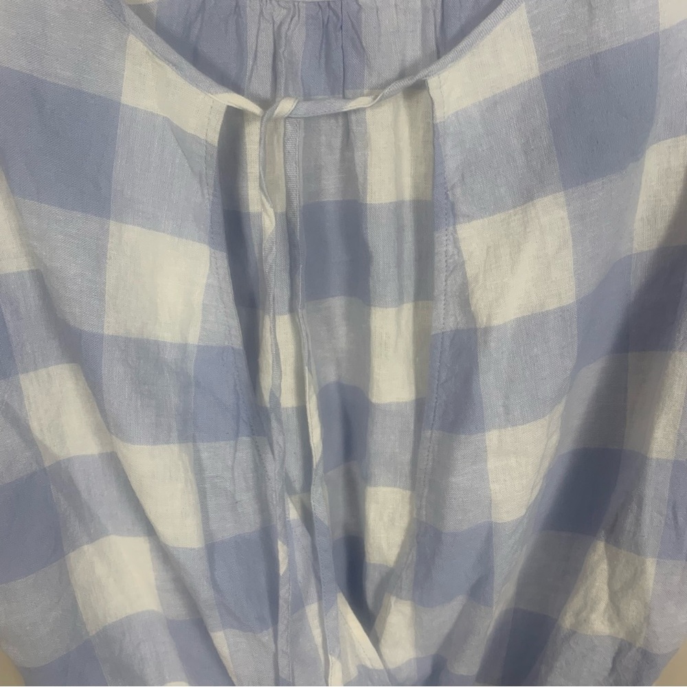 Madewell Linen Blend Split Back Tie Gingham Check Blouse - Picture 14 of 14